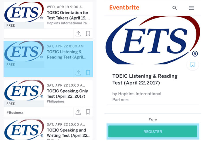 公式テストが開催している日程がずらーっと並んでいます。この中から希望日程の「TOEIC Listening ＆ Reading Test」をタップ