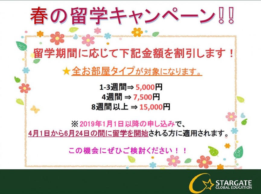 【Stargate】春の留学キャンペーン！ - 0