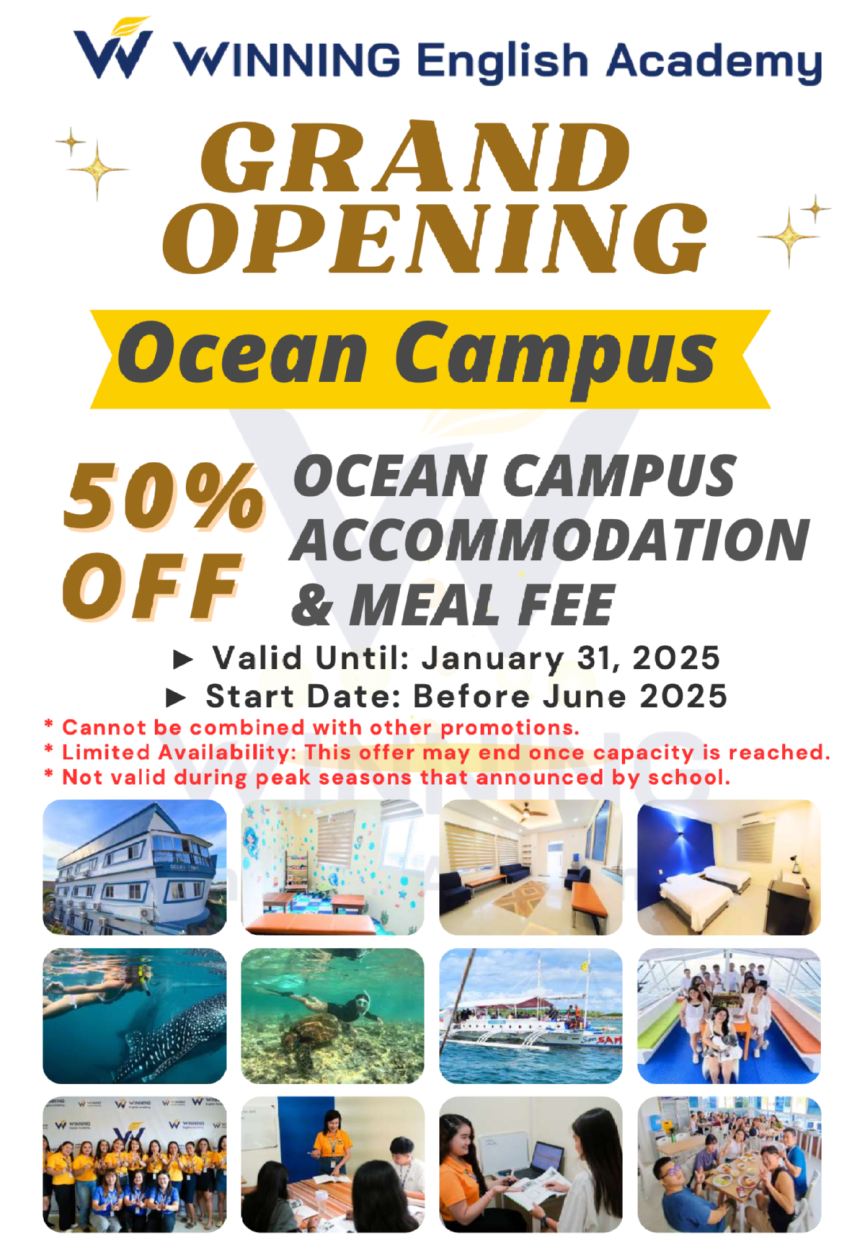 【セブ島/Winning校】閑散期に使えるお得な割引と、オープンしたてのOceanキャンパス(マクタン島)では破格の50%割引実施中!! - 1